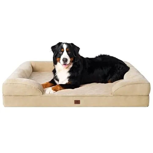 EHEYCIGA Cama Perro Extra Grande 132x104x20cm, XXL Colchon Perro Impermeable Lavable con Espuma Viscoelástica, Sofá Perro Ortopedica Desmontable, Beige Grisáceo