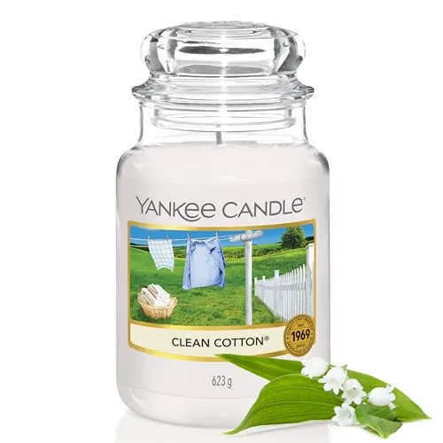 Yankee Candle Vela aromática en tarro grande de Clean Cotton | Velas de larga duración: hasta 150 h | Regalos perfectos para mujeres
