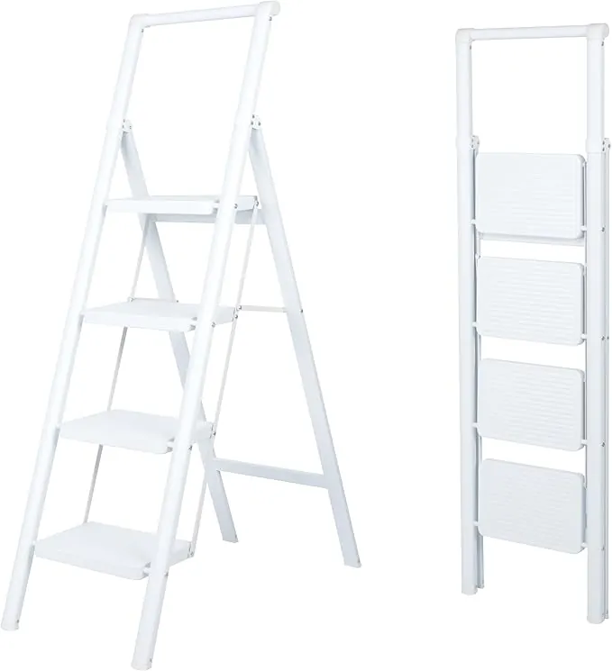 UZIRO Escalera Plegable 4 Peldaños, Liviana y Compacta, Diseño Decorativo, Peldaños Anchos Antideslizantes, Ideal para Uso en Hogar, Cocina y Oficina, Fácil de Guardar