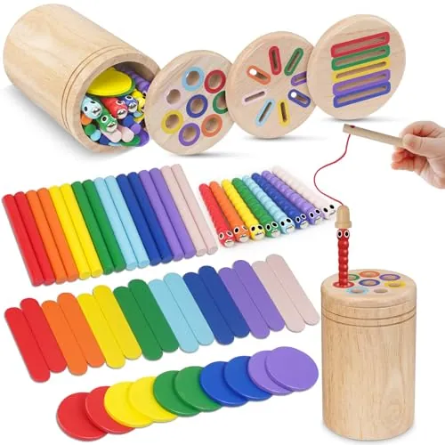 Haozozo Juguetes Niños 1 2 3 Años, 4 en 1 Juguetes Montessori 2 1 3 Años, Colores Niños 1 2 Años, Madera Juguetes Niños 1 Año, Juegos Educativos Niños 1-3 Años con Bolsa de Almacenamiento