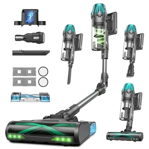 Vexilar V15Max Aspiradora sin Cable 65KPa/60 Min/1,5L, Aspiradora Inalámbrica con Fregona, Antienredos, Fácil Limpieza,Tendencias de Moda, Aspirador Escoba Vertical para Suelos/Alfombras/Pelos/Coche