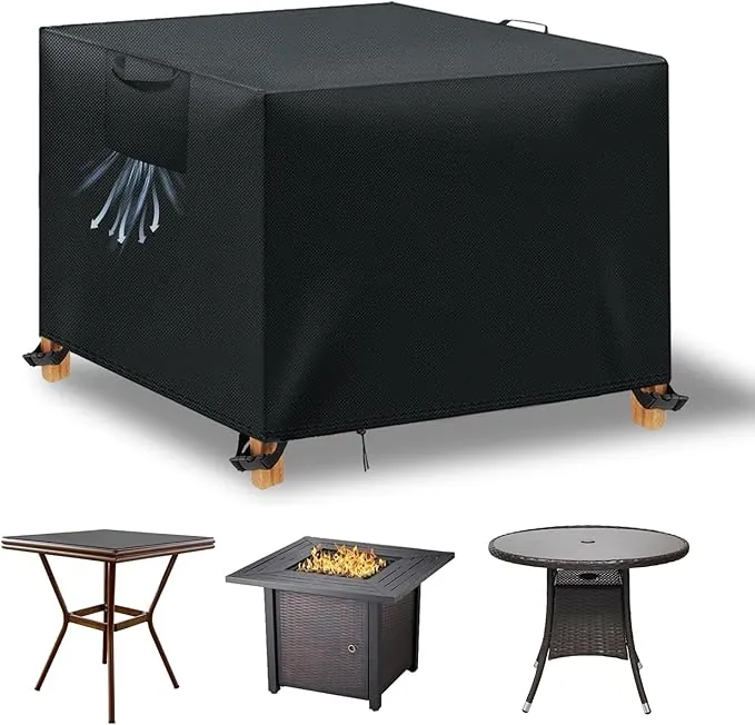 Funda WUAYAMI para Muebles de Jardín, Mesa Exterior Impermeable, Tela Oxford 420D, Anti Viento y UV, con Salidas de Aire, Negro, 90x90x90 cm