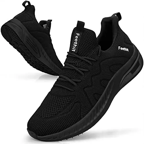 Feethit Zapatillas de Deporte Hombre Correr Jogging Caminar Bambas Gimnasio Fitness Zapatillas Atlético Tenis Trabajo Sneakers Ligeros Transpirables Negro 42 EU