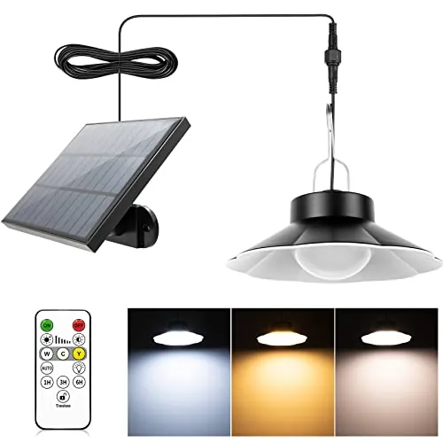 AGOTD Lámpara solar colgante, Luz solar exterior con mando a distancia, IP65 impermeable, 3 Colores Cálida/Fría/Neutra, 6 Brillo, Luz Solar Colgante para Jardín, Balcón, Terraza, Pérgola, Caseta
