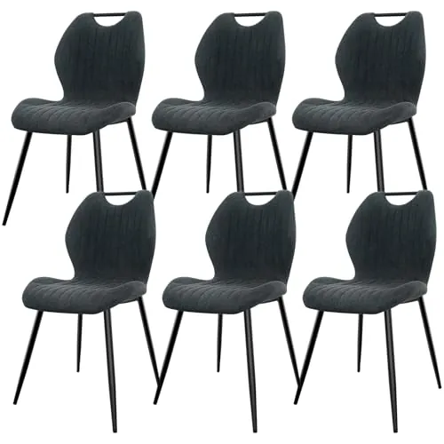 JIJIAN Pack de 6 Sillas de Comedor de Chenilla, Gris Oscuro
