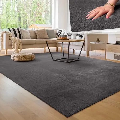 Paco Home Alfombra Moderna y Suave para Salón a Pelo Corto Lavable Fluffy Uni Efecto Piel Intemporal Elegante Antideslizante Fácil de Limpiar, tamaño:240x340 cm, Color:Antracita