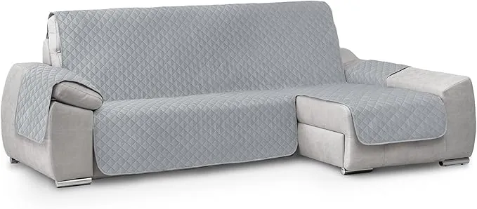 Textilhome Funda Cubre Sofá Chaise Longue Circus – Protector de Sofá Acolchado, Brazo Derecho (200 cm), Lavable y Resistente contra Manchas y Desgaste – Color Grisclaro (Visto de Frente)