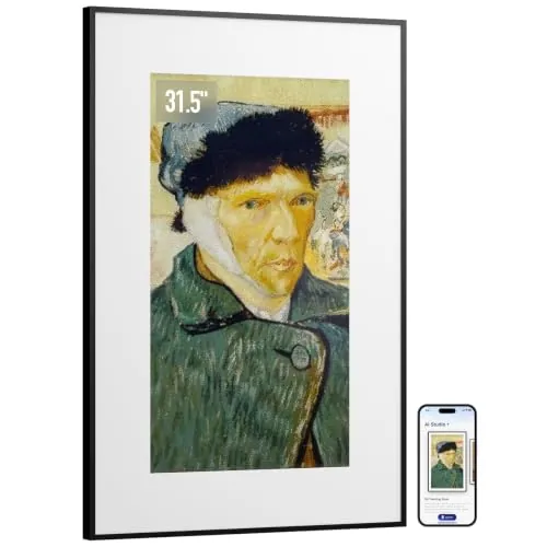 SwitchBot KI Art Frame, 31.5'' Marco de Fotos Digital inalámbrico, Marco de Fotos de Tinta electrónica, batería de Larga duración, Mesa y Montaje en Pared, Compatible con Alexa, Arte generado por IA