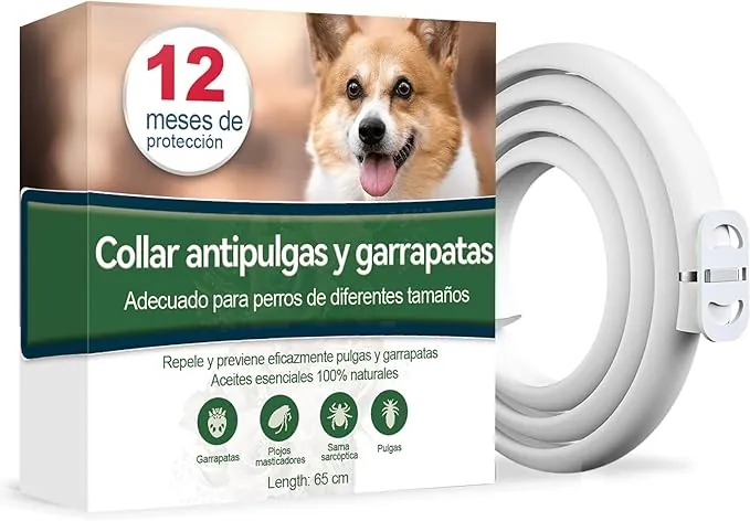 Collar Antiparasitario Perros, Seguro y Eficaz Collares Antiparasitos Perros, 12 Meses de Eficacia Collar Antipulgas Perro de 65 cm para Perro Pequeños, Medianos y Grandes (65cm)