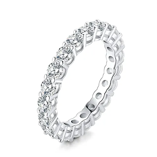 JewelryPalace Anillos Apilables con Circonita, Promesa Clásicos para Novios, Banda Boda Diamante Simulado Chapado Oro Blanco, Anillo Eternity Finos Mujer, Joyería 17