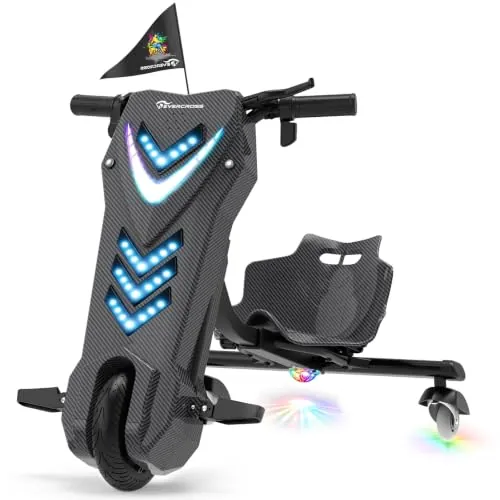 EVERCROSS EV8 Kart Drift Eléctrico, Pico 250W, Autonomía 26KM, Bluetooth | hoverboard con silla ajustable, 36V/5.2Ah, luces LED, 3 modos velocidad (16km/h), coche electrico para niños, carga 70kg