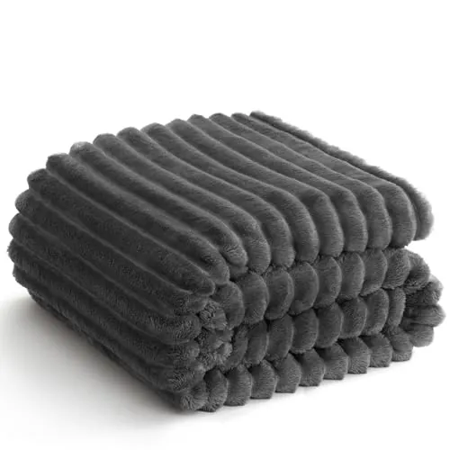 WAVVE Manta para Cama 180 – Manta XX Large con Diseño de Cordón Grueso y Rayas Anchas, Manta Franela Gruesa Cálida y Acogedora para Sofá e Invierno, Esponjosa, Transpirable, Gris, 270 x 230 cm