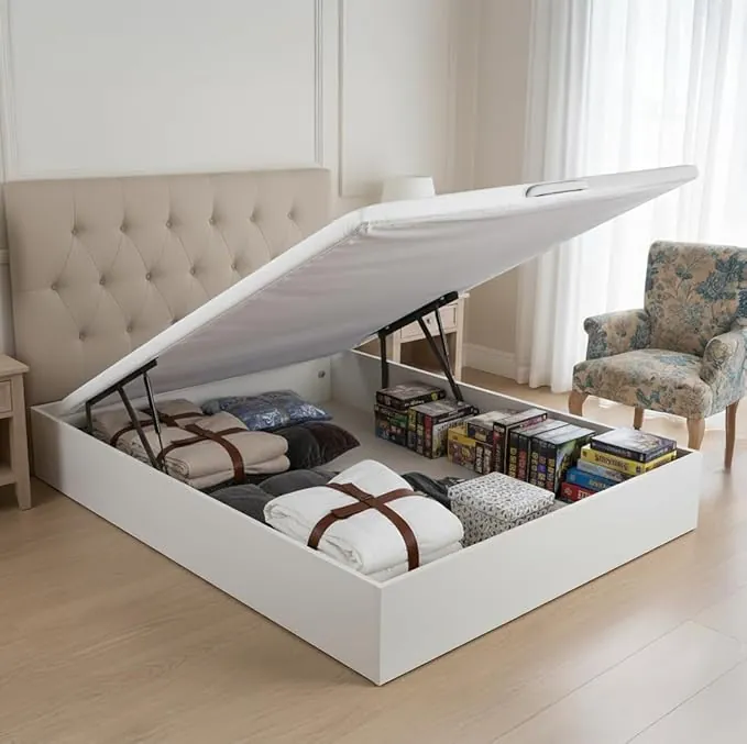 ROYAL SLEEP Canapé Abatible de Madera | 135x200 | Montaje y Retirada de Usado Incluido | Gran Capacidad | Tapa 3D Transpirable | 32 cm | Color Blanco | Space Bed