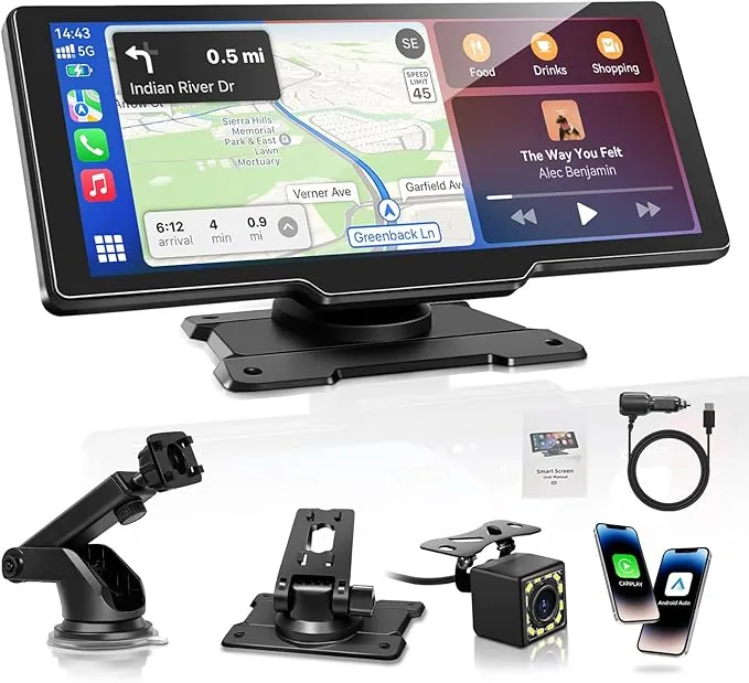 Pantalla Carplay Coche para A-pple & Android Auto, 10,26" Carplay Coche con Pantalla táctil, Cámara Trasera 1080p, OTA-Updates, Bluetooth, GPS, Super Link, FM, AUX, Siri de Voz