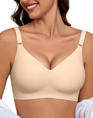 EIISSION Sujetador sin Aros Mujer, Sujetador Reductor Push Up con Relleno Cómodo Sujetadores Mujer sin Aro Sostenes de Mujer Talla Grande Sujetador Invisible Diario Bralette sin Costuras Nude XL