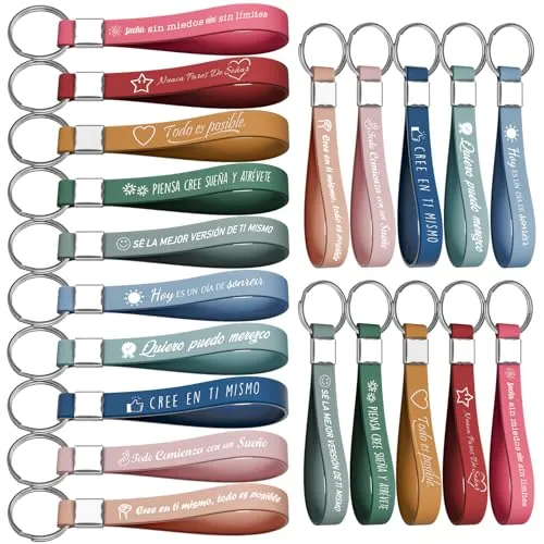 Yuecda Llavero motivacional en español, regalo de agradecimiento, llavero de silicona para animar a empleados, colegas, adolescentes, maestros, colores frescos (40)