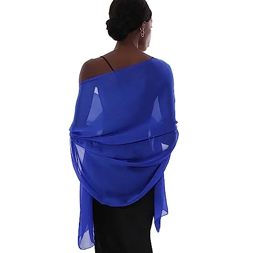 PIOYMEYA Chal Azul Zafiro Mujer Fiesta Estola Foulard Fular Boda Ligero Pashmina Bufanda Pañuelos para Vestido Noche