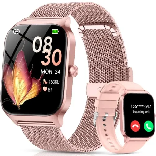 Reloj Inteligente Mujer - 2 Correas, Llamadas Bluetooth Asistente IA, Whatsapp Notificaciones, 1.85" Smartwatch Mujer con SpO2 Pulsómetro Estrés Monitor de Sueño,120+Modos Deportes para iPhone Android