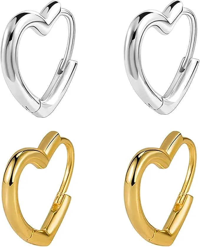 Pendientes de aro de plata de ley 925(2 Pares), Originales Pendientes Aro Hipoalergenicos,Pendientes Grandes Plata/Oro para Mujer