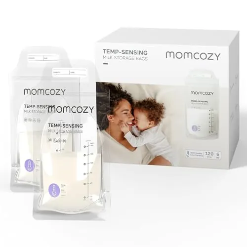 Momcozy 120 Bolsas de Almacenamiento de Leche Materna Con Detección de Temperatura - Desechables, 180ml