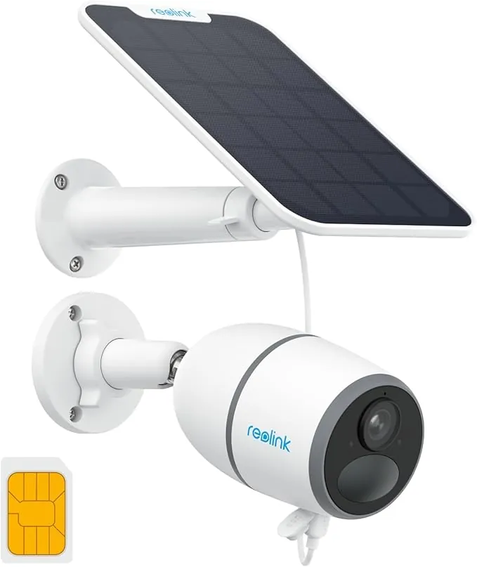 Reolink 4MP Cámara Vigilancia 3G/4G Sim Exterior con Batería, Camara Solar 4G Sin Cables, Detección Inteligente, Visión Nocturna, Almacenamiento Local & Cloud, Funciona con Alexa, Go Plus+Panel Solar