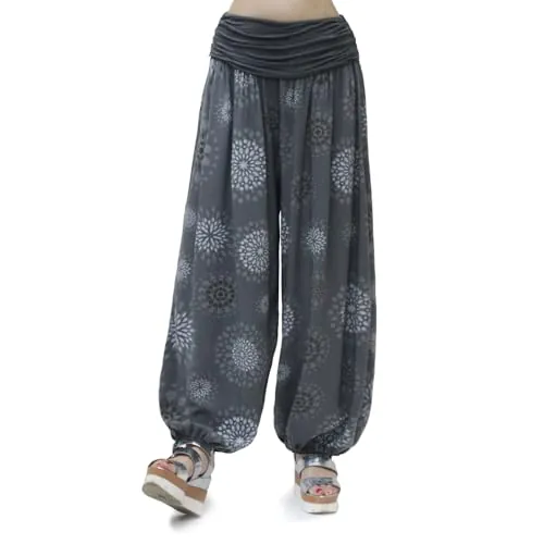 Glamexx24 Pantalón Harem Ligero Elástico para Mujer, Pantalón Casual de Verano con Estampado, Talla XXL,Modelo 13090,Gris Oscuro