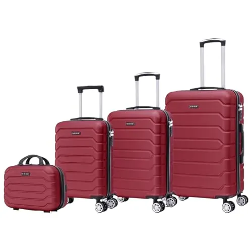 Mi Ko Mi Ka Conjunto de Maletas de Viaje Elegantes: Carcasa Ligera de ABS, Cerradura Numérica, 4 Ruedas Giratorias 360°, Asa Telescópica de Aluminio | Juego de 3 o 4 Maletas (8002, Vino)