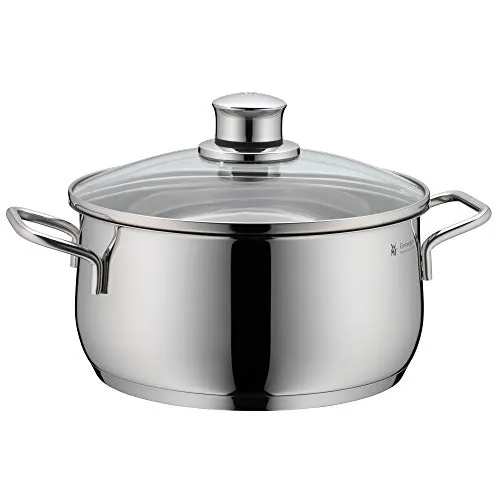 WMF Diadem Plus - Olla Baja de 4,5 L Ø 24 cm con Tapa de Cristal de Acero Inoxidable Pulido, Apta para todo tipo de Cocinas