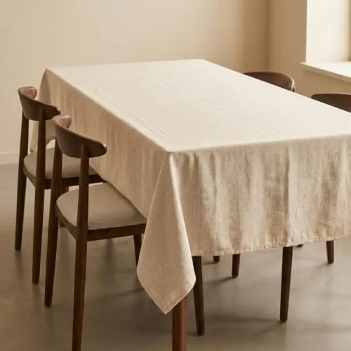 svet Mantel Antimanchas Tacto Tela Extrasuave, Mesa Rectangular, Algodón Impermeable, 140 x 260 cm (Liso, Crema)