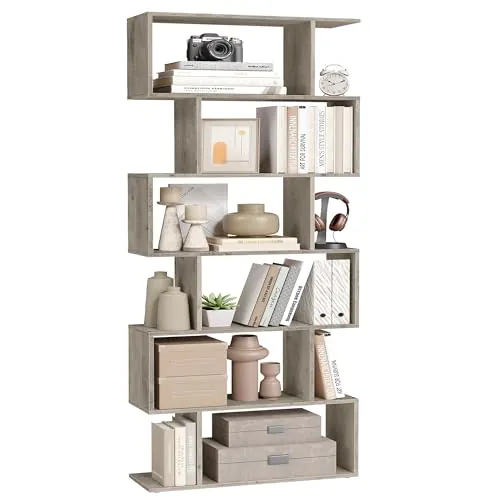 VASAGLE Biblioteca, Librería de 6 Niveles, 24 x 70 x 191,6 cm, Estantería, Armario de Libros, Moderno, Separador de Espacios, Salón, Dormitorio, Estudio, Oficina, Greige LBC061M01