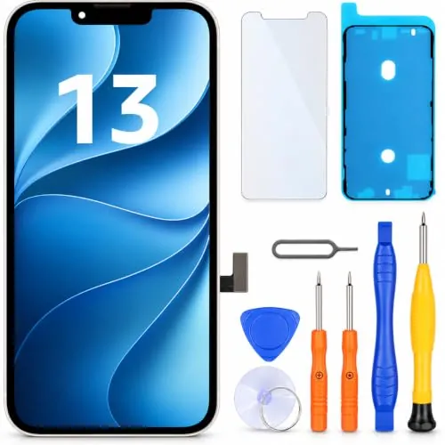 LL TRADER Pantalla para iPhone 13 LCD 6.1" y Kit de Reparación A | Marco de Montaje para Digitalizador Táctil 3D Touch con Pantalla FHD, con Cinta Adhesiva Impermeable y Protector
