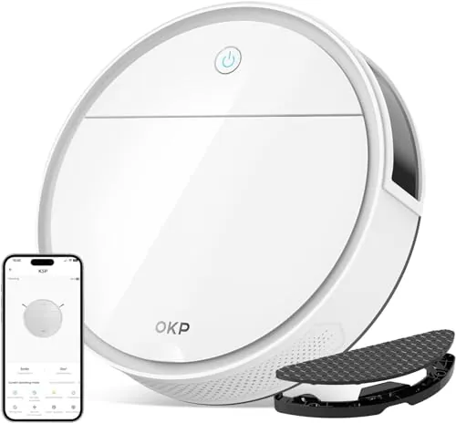 OKP K5 Pro Robot Aspirador y Fregasuelos 3 en 1, 5000pa, 180min, 190° PSD Evitación Precisa Obstáculos, Carga Automática, Aspiradora Robot con 4 Modos de Limpieza, para Pelo de Mascotas y Suelos Duros