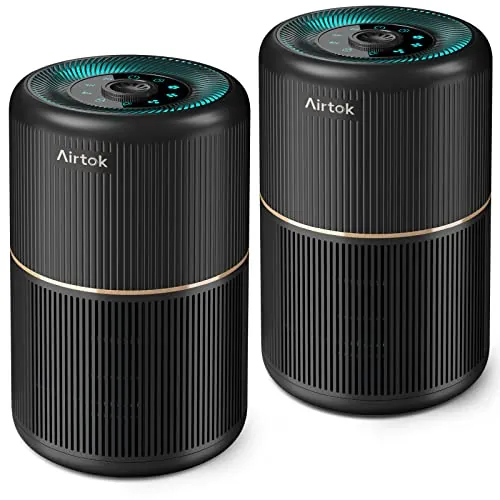 AIRTOK 2PC Purificador de aire de con esponja perfumada, Purificador de aire con filtro hepa que elimina el polvo, olor de mascotas, filtro de aire de 4 etapas|air purifier 3 velocidades|luz nocturna