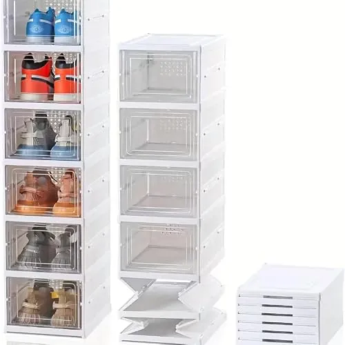 Mi Ko Mi Ka 6 Niveles Sin Instalación Cajas de Zapatos Transparentes Plegables, Armario de Zapatos anti-Polvo Puerta, Cajas de Zapatos Ahorradoras de Espacio, Armario de Zapatos (CAJON 6P-BLANCO)