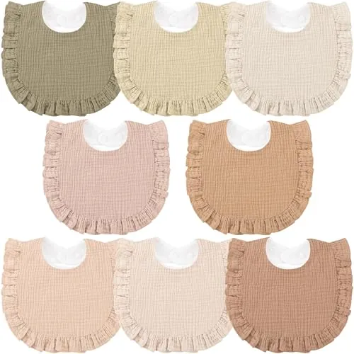 Bearmoss Baberos Bebé Recién Nacido Muselina de Algodón Bavoirs Bebe,Absorbe y Ajustable Baberos Bandana,Baberos para Bebés en Fase de Dentición para Bebe 8 Piezas (Marrón, Forma de Encaje)