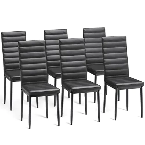 Bealife Sillas de Comedor Modernas, Juego de 6 Tapizadas en Piel Sintética con Respaldo Alto y Asiento Acolchado, para Cocina y Comedor (Negro, Juego de 6)