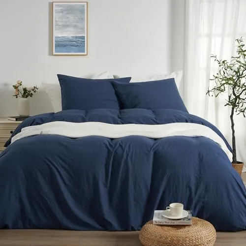Duvetnova Funda Nórdica Cama 180 Azul Marino, Microfibra Prelavada Súper Suave Tacto Algodón, Certificación Oeko-Tex, 1 Funda 260x240 + 2 Almohadas 65x65 cm
