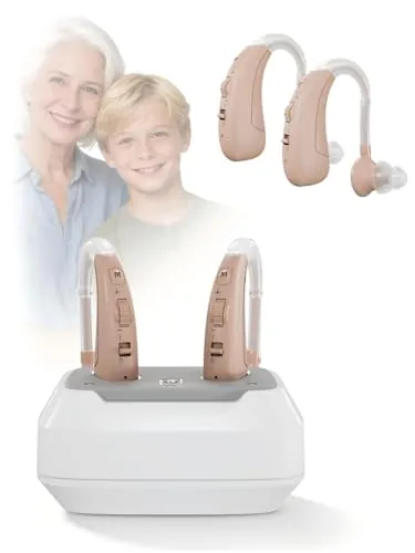 Amplificador de sonido con filtrado de ruido, ultraligero (6 g), carga rápida, 【Actualización 2026】volumen ajustable, 4 modos adaptativos, base de carga USB y 4 almohadillas auriculares
