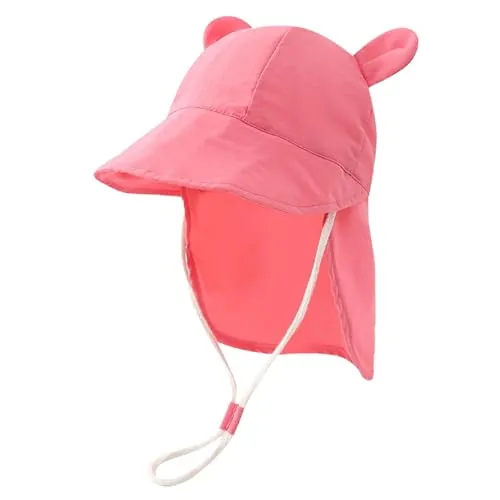 RoxNvm Gorro Filtro UV Bebe, Gorros Proteccion UV Bebe Algodón, Sombrero Bebe UPF 50, con Cordón Ajustable y Protección para El Cuello, Gorro Pescador Niño, para 9 Meses 3 Año (Rosa)
