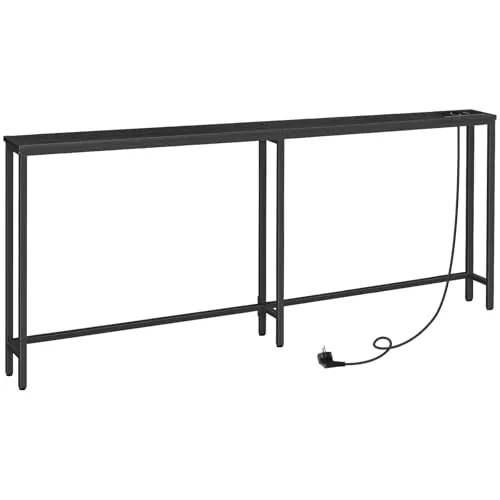 HOOBRO Mesa de Consola Estrecha con Toma de Corriente y Puerto USB, Mesa de Entrada con Estación de Carga, Mesa de Sofá, Mesa Auxiliar, para Entrada, Pasillo, Negro EBB205CXG01