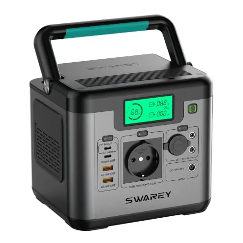 SWAREY Estación de Energía S550, Generador Solar 555Wh con CA de 550W (Pico de 1100W), Carga Rápida Bidireccional USB-C de 140W, Batería Solar Portátil para Camping Hogar Viajes Emergencias