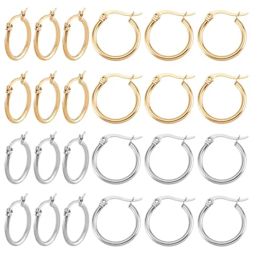 PH PandaHall 12 pares de pendientes de aro de acero inoxidable 20 mm ganchos para pendientes oro plata, hilo para oreja redondo para mujer creación de joyas DIY