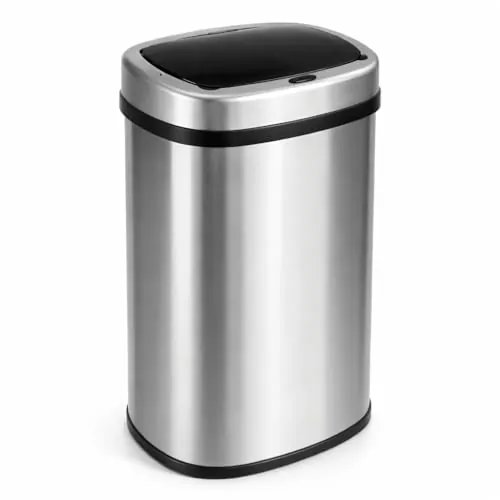 Cubo de Basura Automatico Cocina con Sensor de Movimiento Inteligente Sin Contacto | 50 litros Acero INOX Tapa Automática Carga con Pilas o Batería. Diseño moderno para hogar oficina y reciclaje