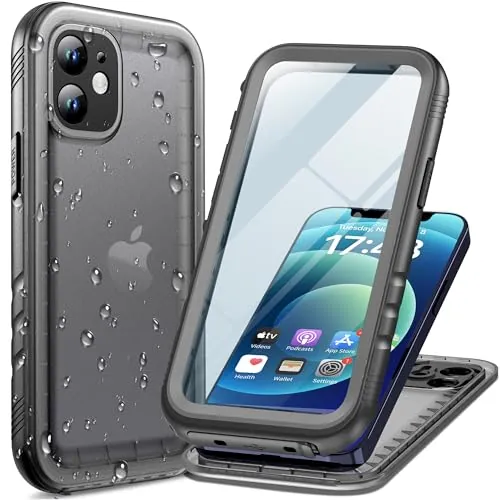 Cozycase Top Funda 360 Antigolpes Impermeable para iPhone 12 Mini, Negro