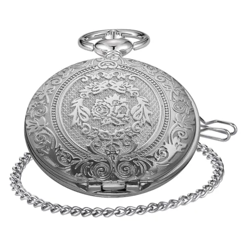 GNALIA Reloj De Bolsillo Hombre 1 Unidad, Reloj De Cuarzo Vintage con Cadena Plateada Y Números Arábigos, para Hombres Mujeres Regalo Cumpleaños Aniversario