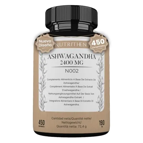 Ashwagandha 2400mg | 450 Micro Comprimidos 50:1 Alta Pureza | Suplemento Adaptógeno para el alivio del Estrés, Cortisol y Mejorar el Descanso | Suministro para 15 Meses | Vegano y Sin Gluten