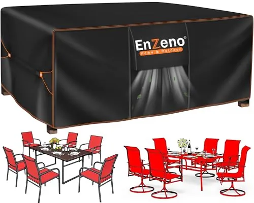 Enzeno Funda Mesa Exterior Impermeable,Funda Muebles Exterior Impermeable 150x90x74cm,Cubierta Conjunto Jardin Aplicable a Mesa y Sillas,Anti Viento, Anti UV