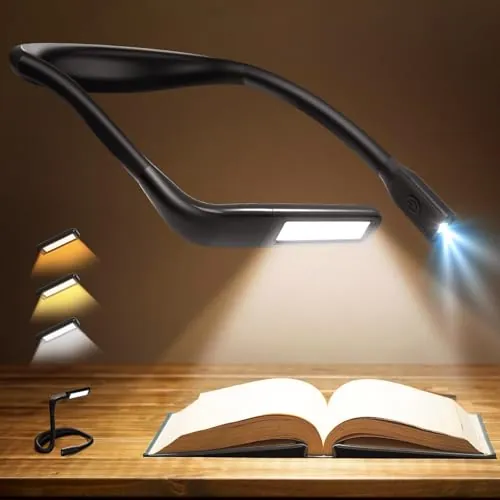 Luz Lectura Libros Cama Lampara - Lampara de Lectura Recargable 3 Colores Protección Ocular Luz Lectura Cuello Flexibles, Lámpara para Leer, Tejer, Coser, Acampar, Regalos para Hombre Mujer Lectores