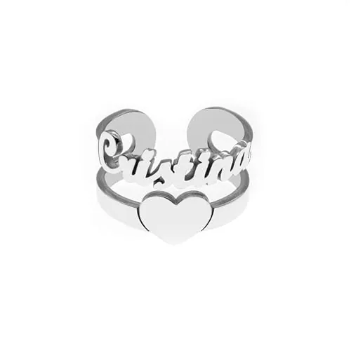 Mi Joya Personalizada - Anillo con Nombre Personalizado para Mujer - Sortija con Corazón en Plata de Ley - Regalo Especial para Hija Amiga Nieta
