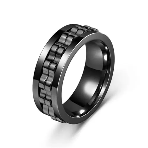JEYORZY 1 Pcs Anillo Antiansiedad Antiestrés de 8 mm, Pulido Pesado, Accesorios de Moda, Anillos Hombre Negro, Acero Inoxidable Anillos Giratorios, Antiansiedad, Regalo para Hombres y Mujeres (Negro)